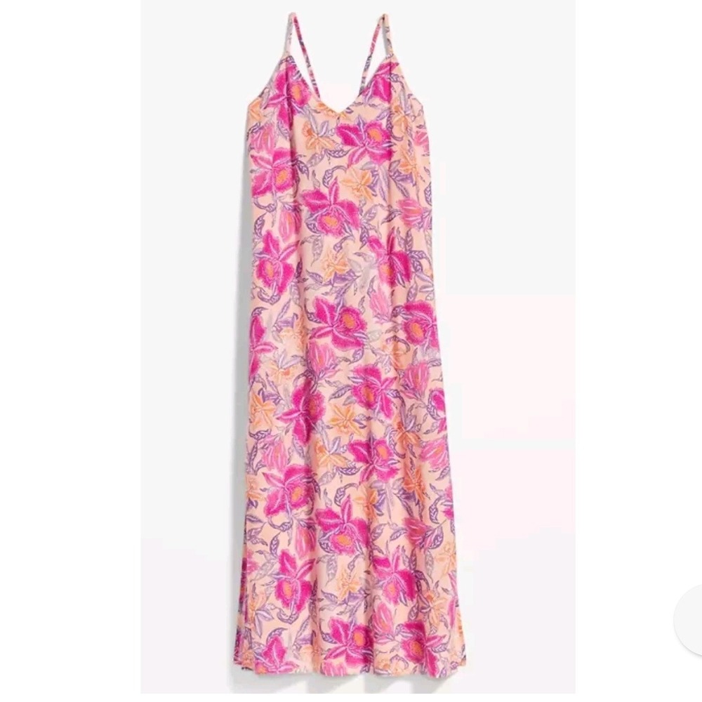 Old Navy 2X Maxi Dress Floral Tie Back V Neck Sleeveless Summer